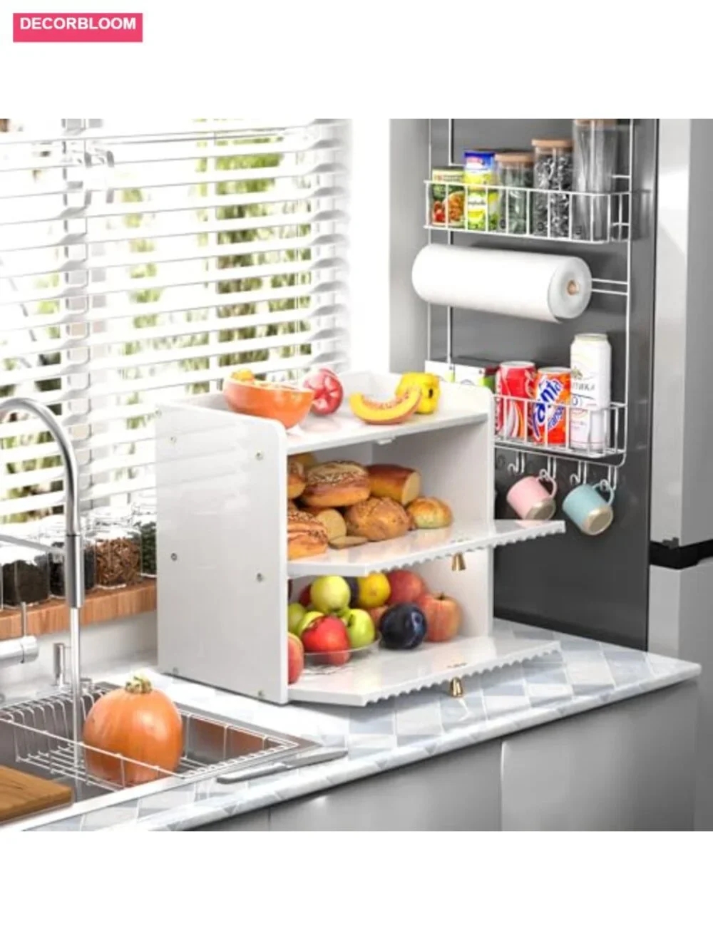 2-Tier Bamboo Bread Box Airtight Kitchen Storage with Magnetic Latch